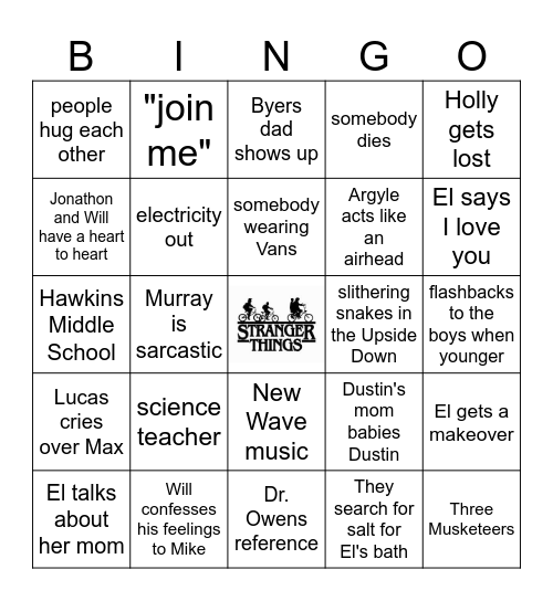 STRANGER THINGS Bingo Card