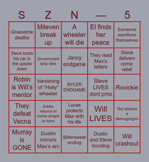 —STRANGER THINGS— Bingo Card