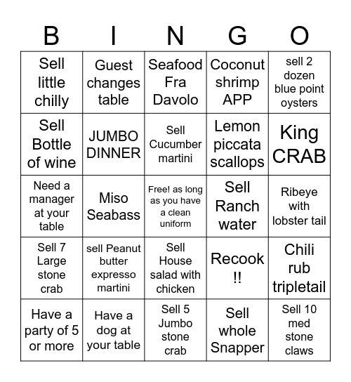 Turkey Day Bingo Card