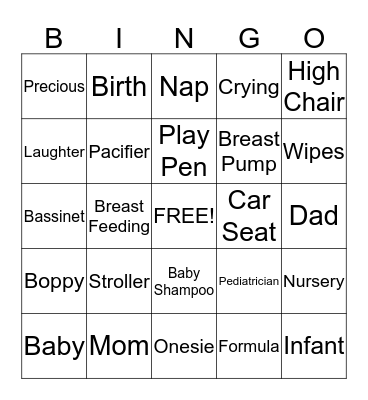 Baby Shower Bingo Card