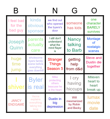 Stranger Things S5 Bingo Card