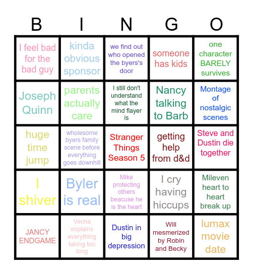 Stranger Things S5 Bingo Card