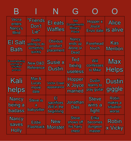 Stranger Things S5 Bingo! Bingo Card