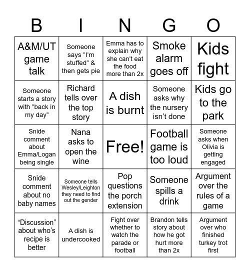 Thanksgiving 2025 Bingo Card