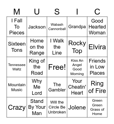 Classic Country Bingo Card