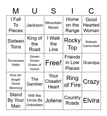 Classic Country Bingo Card
