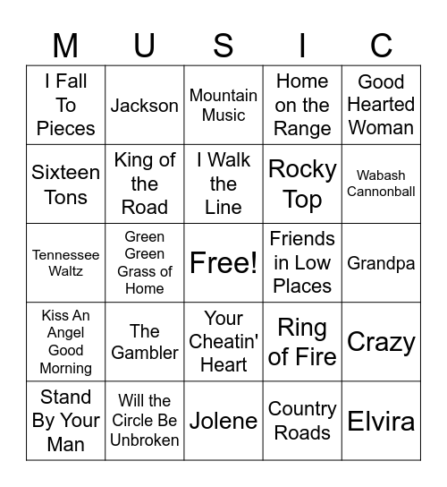 Classic Country Bingo Card