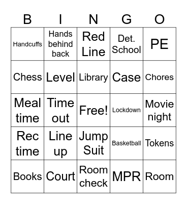 Juvenile Det. Bingo Card