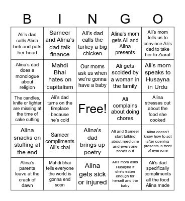 Hussain Thanksgiving Bingo Card