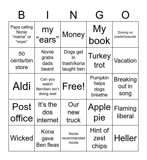 Thanksgiving Bingo Card