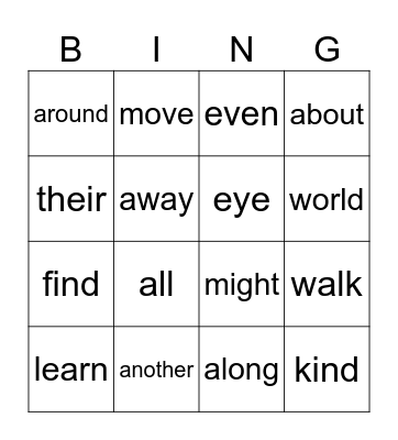 Tricky Words Bingo Card
