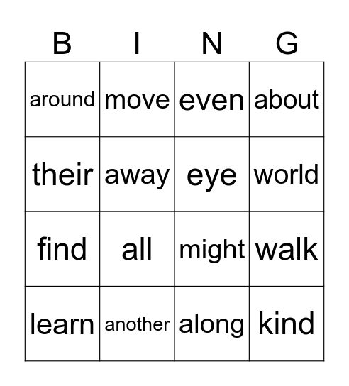 Tricky Words Bingo Card