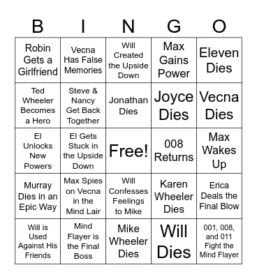 Stranger Things Season 5 Bingo Card