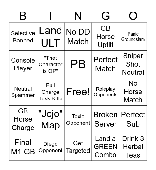 Johnny Joestar Bingo Card