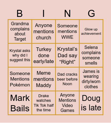 DAnunzio Thanksgiving Bingo Card
