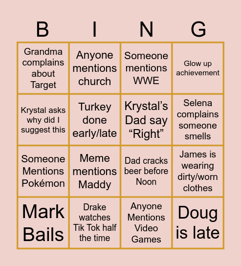 DAnunzio Thanksgiving Bingo Card