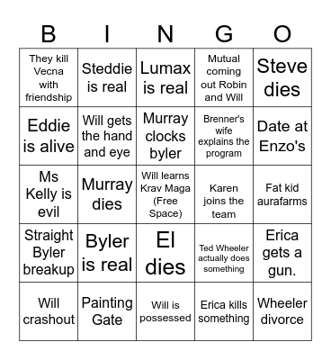 Stranger Things Season 5 BINGO Card