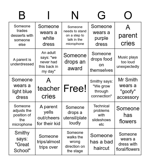 Valedictory Bingo Card