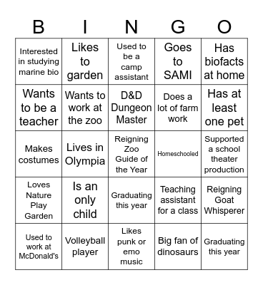Senior Guide Bingo Card