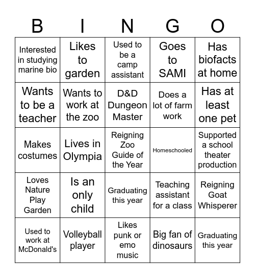 Senior Guide Bingo Card
