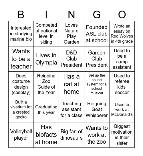 Senior Guide Bingo Card