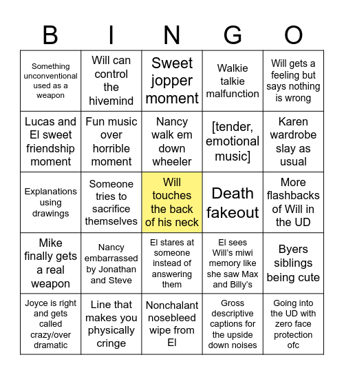 Stranger Things vol1 Bingo Card