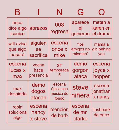ST season 5 wonsss Bingo Card