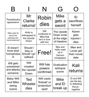 STRANGER THINGS S5 Bingo Card
