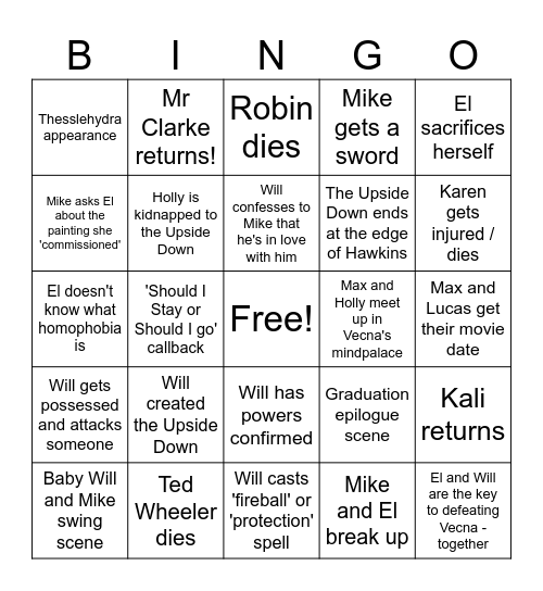 STRANGER THINGS S5 Bingo Card