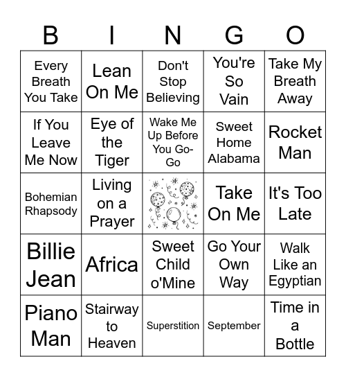 GG's ROCKING BDAY (70s & 80s) Bingo Card