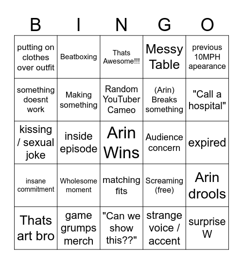 10 minute power hour Bingo Card