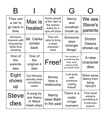 Stranger Things Season 5 Bingo Card