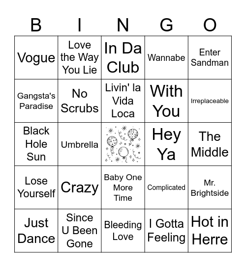 GG's ROCKING BDAY (90s & 00s) Bingo Card