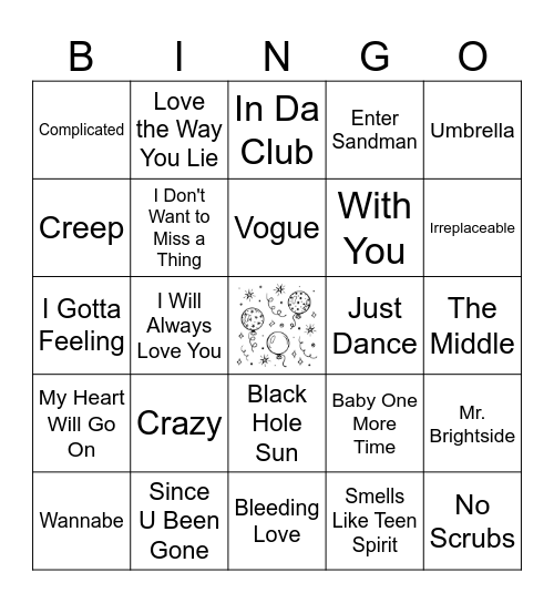 GG's ROCKING BDAY (90s & 00s) Bingo Card