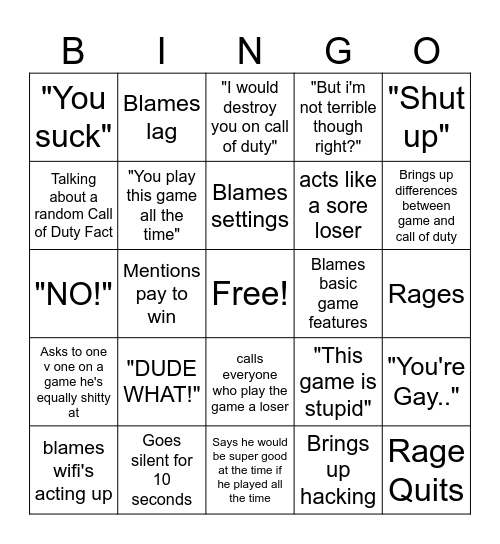Evo Bingo Card