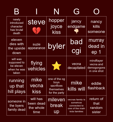 Stranger Things Bingi Bingo Card