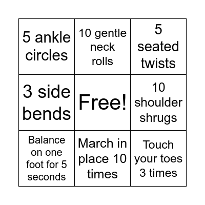 Fitness Bingo Card