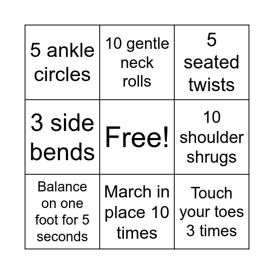 Fitness Bingo Card