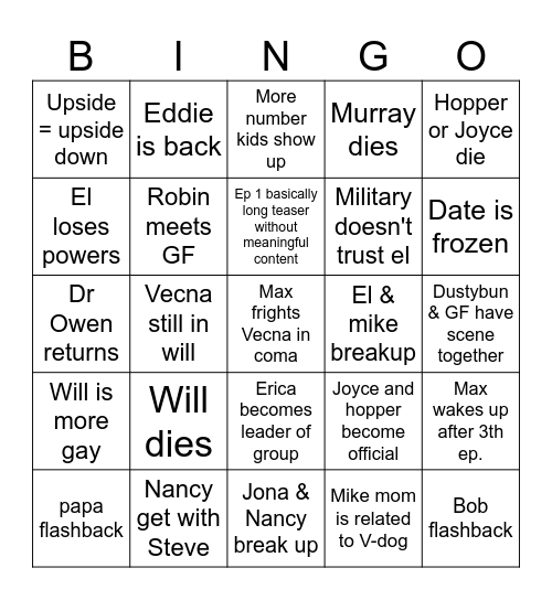 Joris Prediction Bingo Card