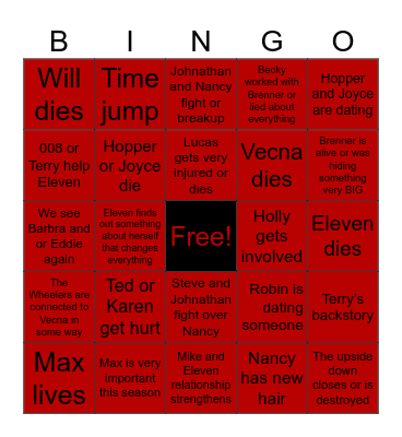 Stranger things season 5 Bingo Card Bingo Card