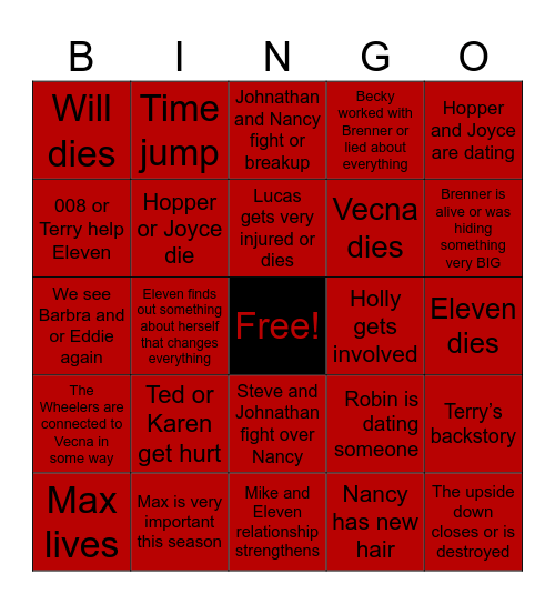 Stranger things season 5 Bingo Card Bingo Card