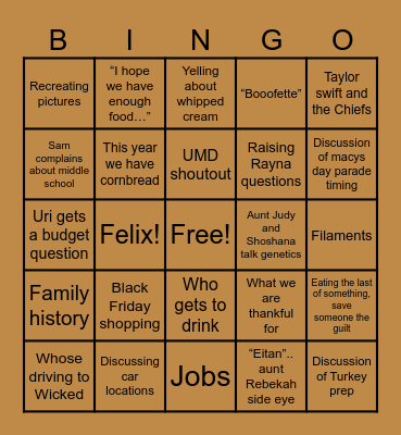 Thanksgiving Bingo Card