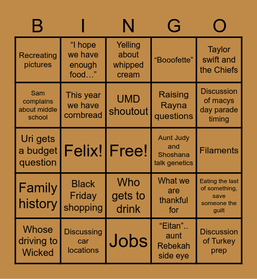 Thanksgiving Bingo Card