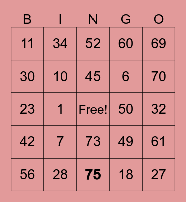 Michell Card Bingo Card