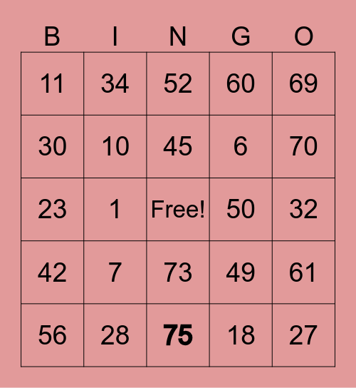 Michell Card Bingo Card