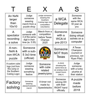 Texas Championship 2025 Bingo Card