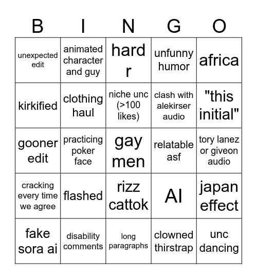 TikTok Feed Bingo Card