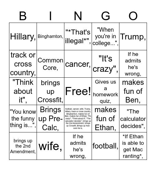 Untitled Bingo Card