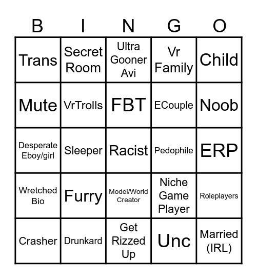Competitive Vrchat Scavenger Hunt Bingo Card