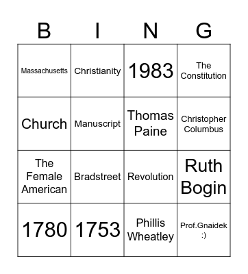 Lemuel Haynes Bingo Card